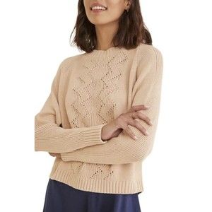 Amour Vert Idelisa Organic Cotton Cable Knit  Crew Sweater Blush Size Small
